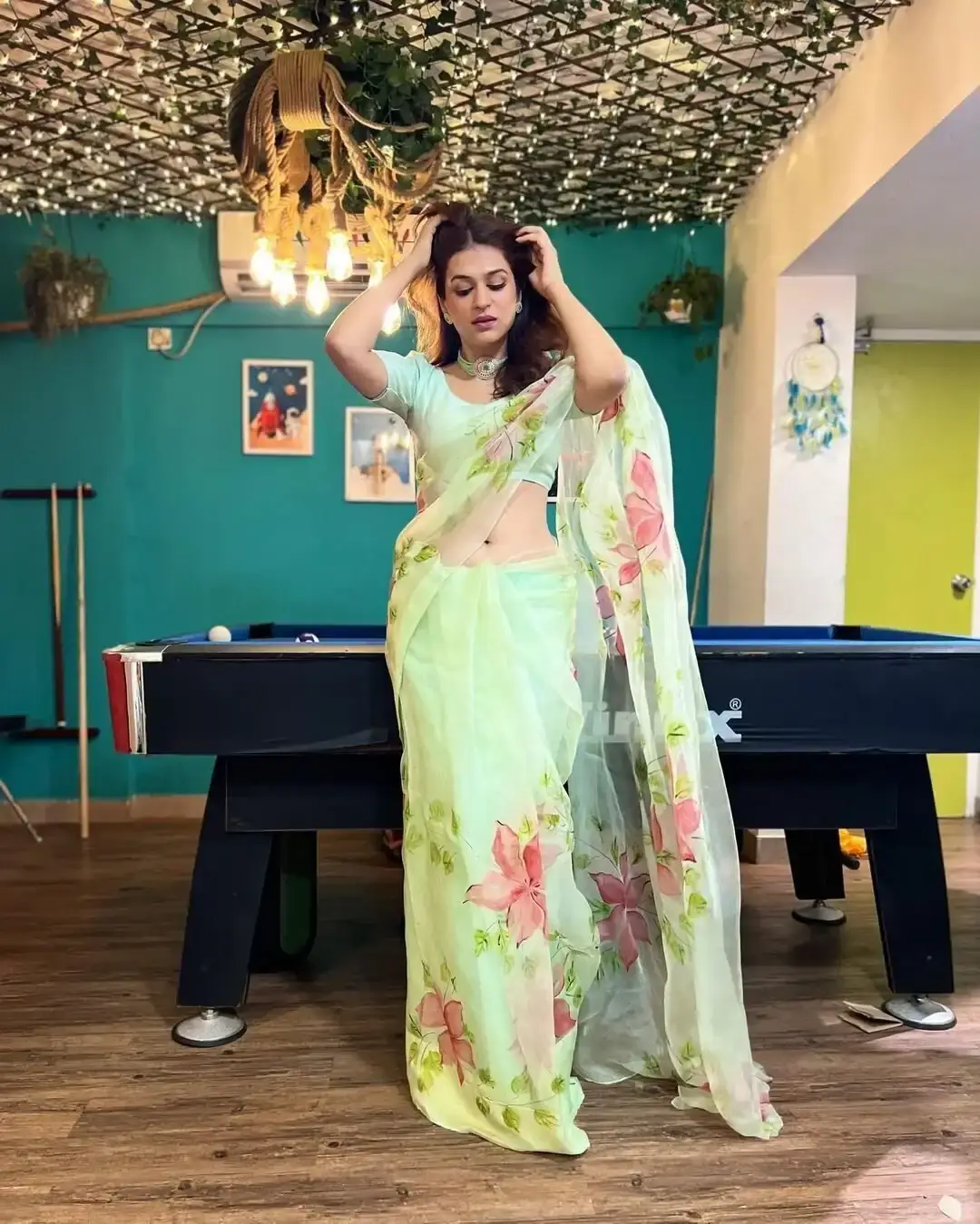 South Indian Shraddha Das in Transparent Green Saree